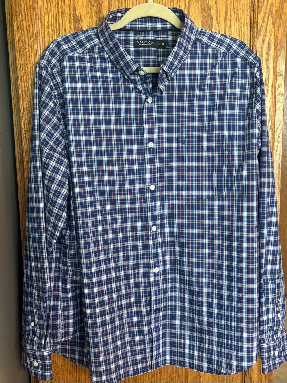 Nautica Blue Plaid Button-Down Men's Shirt, Excellent Condition